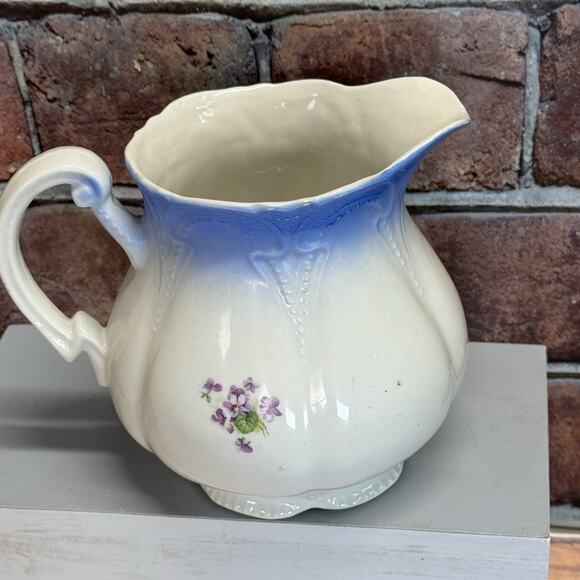 Vintage German Floral Creamer Pitcher Floral Violets Embossed 6" Victorian - Picture 4 of 8